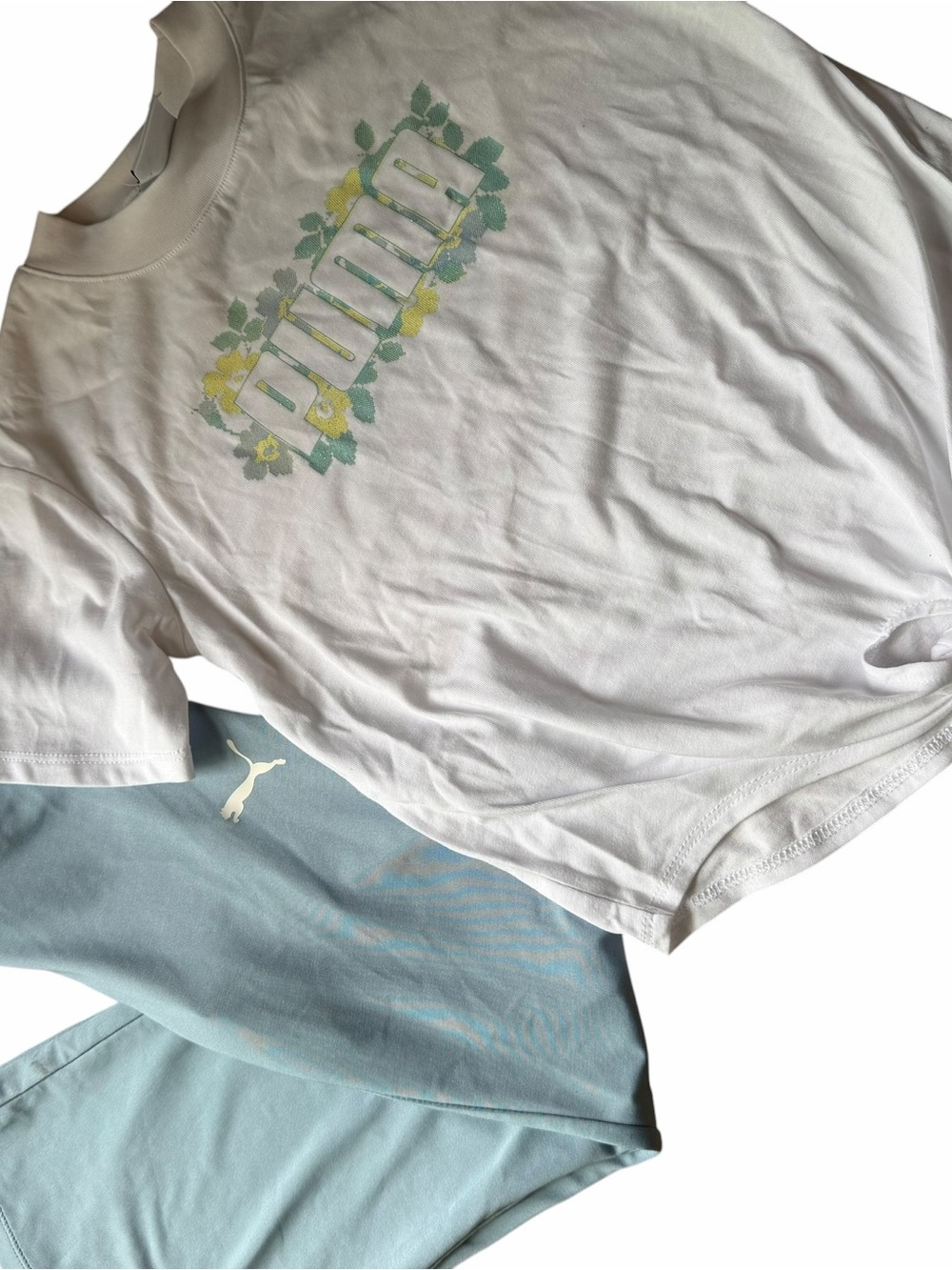 Puma Girls' White Floral Logo Tee and leggings